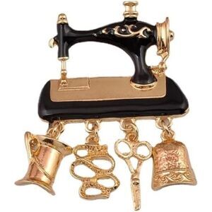 Vintage Sewing Machine Brooch Zinc Alloy Jewelry for Blouse Backpack Black Gold